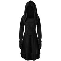 Moteriški Cosplay kostiumai su gobtuvu, chalatas, suvarstomas vintažinis megztinis, ilgas džemperis, suknelė, apsiaustas Helovino vakarėlis XXXXL juoda
