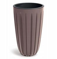 Plastikinis vazonas su rievėtu dangčiu aukštas marsala rudas 29cm Wario