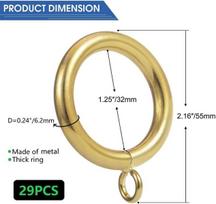 Metaliniai užuolaidų žiedai karnizams Patvarūs 29 vienetai 32 mm 26 mm Auksiniai — užuolaidų priedai, žiedai su spaustukais, užuolaidų kabliukai, užuolaidų laikikliai, plieniniai žiedai, langų dekoracijos, karnizo komplektas