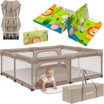 Vaikiškas maniežas Lionelo Florence XL Easy Fold Beige Sand + dvipusis kilimėlis vaikams Lionelo Robby