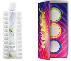 Avon White Lily 500 ml vonios putos ir Sunset Beats akių blizgučių paletė