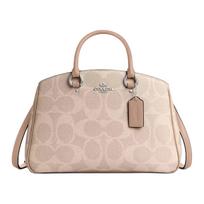 Coach 36 Savannah Signature Print Coated Canvas Tote Bag Women Tote Bags Beige CAL55-SVPWH Basic Set (Bag+Dust Bag) beige