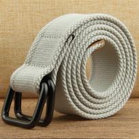 Unisex Trendy Double Ring Buckle Belt: Hong Kong Style Polyester-Cotton Blend, Versatile for Youth and Adults 115 cm beveik baltos spalvos