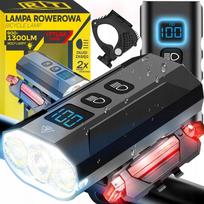 Dviračio žibintas LED priekinis ir galinis, 5 režimai, 1300 lm, 2500 mAh, IP65, laikiklis 360