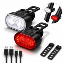 LED dviračio žibintų rinkinys, 2 vnt., priekinis ir galinis, USB