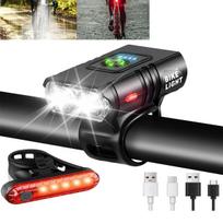 LED dviračio žibintų komplektas, priekinis ir galinis, įkraunamas USB-C