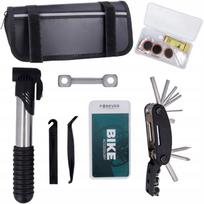 Dviračio remonto rinkinys su multitool, pompa, imbusais, lopais ir Velcro rėmo dėklu