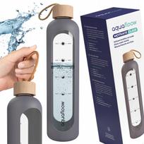 Stiklinis vandens butelis AquaFloow MotivateGlass 1L pilkas