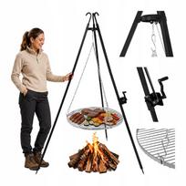 Trikojo grilis su pakabinama 70 cm grotele, nerūdijančio plieno laužavietė