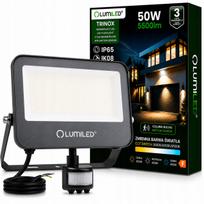 LED lauko prožektorius Lumiled 50W IP65 su judesio jutikliu ir CCT reguliavimu