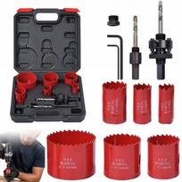 HSS kiaurymių pjūklų rinkinys 10 vnt. 19–57 mm medžiui, tinkui, PVC su dėklu