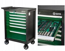 Įrankių vežimėlis SATA ST95126G, žalias, 7 stalčiai, 299 įrankiai