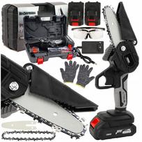 Belaidis elektrinis mini grandininis pjūklas su 2 įkraunamomis baterijomis ir akinių rinkiniu