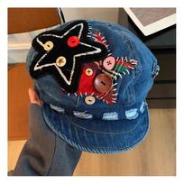 Miling Retro Star Button Denim Beret