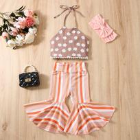 New Girls Halter Top Striped Flared Pants Suit 80cm ruda