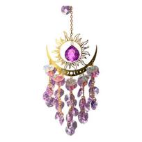 Boho Sun Moon Crystal Suncatcher, Hanging Garden Suncatchers, Sun Crystal Decoration for Window & Garden, Decorative Hanging Ornament 32cm 1 beige