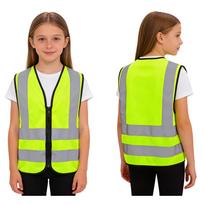 L-3XL berniukams ir mergaitėms atspindinti liemenė: Rankovių neturintis, užsegamas užtrauktuku, didelio matomumo saugos liemenė mokyklos savanoriams ir bendruomenės renginiams 7-10 Years