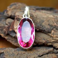 Huge Pink tourmaline Quartz 925 Sterling Silver Artisan Handmade Pendant sidabras