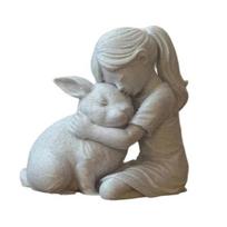 Girl And Bunny Figurine, 3D Printed Girl Embrace Rabbit Statue, Small Cute Animal Ornament for Living Room, Desk, Cabinet Decor gray