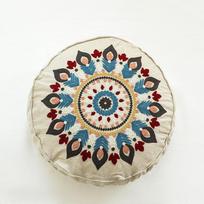 Marokiečių Etninio Stiliaus Rankomis Siuvinėtas Apvalus Pagalvės Užvalkalas Svetainės Sofos Pagalvėlė Su Kamuoliukais Indiška Dekoratyvinė Pagalvė diameter 45cm beige