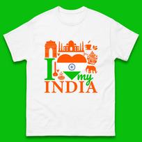 I Love My India Patriotic Indian Flag 15th August Independence Day Mens Tee Top 4XL