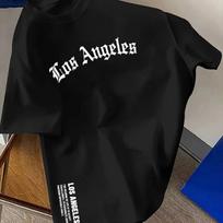Los Angeles Letter Print Cotton Tshirt 2026 Summer New Style Suitable for Both Unisex and Women Comfortable and Casual S