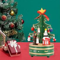 Christmas Carousel Rotating Wooden Music Box Educational Wooden Christmas Tree Music Box Interactive Exquisite raudona