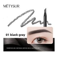METYSUR Fiber Sculpting Retractable Eyebrow Pencil, Ultra-Fine, Smooth & Durable, Waterproof & Smudge-Proof Brow Penci juoda pilka spalva