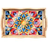 Mandala rašto mediniai padėklai maistui su šoninėmis rankenomis, didelės talpos, dovanos įkurtuvėms, Kalėdoms, restoranams, namams CANP01#1