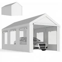 Automobilio stoginė Palapinė-garažas UV30+ Apsauga Reguliuojamas aukštis 6 langai ir tinklelis nuo uodų 3x6m Balta 600 x 295 x 295 cm