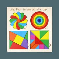 4 viename Montessori Tangram dėlionė Žaislas Medinė Geometrinė Figūra Spalvota Pažinimo Dėlionė Mediniai Statybiniai Blokeliai Dovana Vaikams