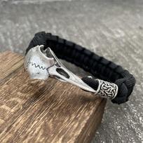 Šiaurės vikingų varnų kaukolės apyrankė su Trinity drakono karoliukais, Paracord apyrankė moterims, vyrams, Wiccan papuošalai Length 19cm black