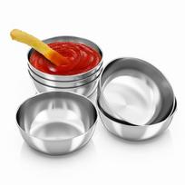 6 vnt. nerūdijančio plieno padažų dubenėliai, individualūs apvalūs pinti dubenėliai garnyrams ir sušiui, mažos paruošimo talpyklos ingredientams sidabras