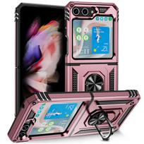 For Samsung Z Flip 7 6 5 4 3 Flip4 Flip3 Shockproof Folding Armor Case for Samsung Galaxy Z Flip 5 Flip5 5G Stand Holder Ring Cover Samsung Z Flip 5 rožinio aukso spalvos