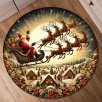 Santa Claus Reindeer Christmas Rug, Soft Polyester Non Slip Mat, Festive Holiday Decor for Living Room, Bedroom, Office 60cm