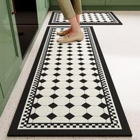 Kitchen Carpet Pvc Waterproof Leather Floor Mat Anti-slip Long Foot Mats Black Plaid Checkerboard Carpets Home Decoration Rug 50x80cm