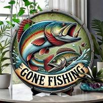 Fishing Tin Sign Wall Decor, Man Cave Gift Fishing Metal Poster for Wall, Gift for Men Retro Metal Wall Art Fishing, Gift for Husband gray