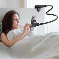 Lazy Bedside Stalinis mobiliojo telefono spaustukas Lankstus ilgos rankos žąsies kaklelis Tinginio asmens laikiklis su rankena virš galvos tiesioginis laikiklis 75cm juoda