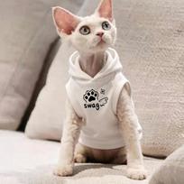 Breathable Pet Sleeveless Vest Warm Cat Sweatshirt Paw Print Cat Heart Print Hoodie  All Season M balta