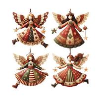 Kalėdiniai mediniai angelų papuošalai Kaimiški angelai Kalėdų eglutės papuošalas Retro mažas angelas Pakabinama dekoracija šventės vakarėliui 4pcs A beige