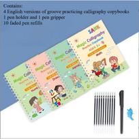 16pcs Sank Magic Practice Copybook Pen Preschools Kids Calligraphy English Verison Free Wiping Children Reusable Writing Book beige