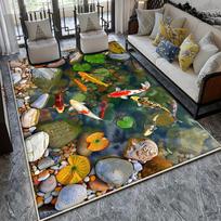 3D Fishpond Luxury Rug for 200x300 Living Room and Bedroom Easy-Clean Non-Slip Decor 40x60cm