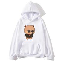 Red Flower From Panda BuBu To Bear DuDu Hoodie Cute Baby Bears Sweatshirts Couple Clothes Women's Streetwear S