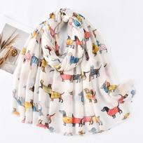 Animal Scarf Tassel Viscose Shawl Dachshund Dog Cat Pattern Scarves Women Muslim Hijab Cute Head Wraps Muffler black