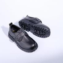 2026 British Style Leather School Shoes for African Children, PU Velcro, Boys' Student Footwear 25-30 (MOQ 6 pcs) gray
