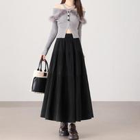 2025 Fall/Winter Layered Woolen Flare A-Line Skirt - Slimming, High-Waist, Long Design Small juoda