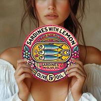 Vintage Round Sardine Tin Sign 8x8 Inch Retro Metal Wall Art Kitchen Decor Aluminum Plaque for Home Bar Cafe įvairiaspalvis