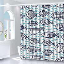 Nautical Fish Shower Curtain - Anti-Mold, Waterproof Bathroom Decor, Unique Gift, Stylish Design, Vibrant W90XH180cm white