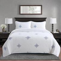Europos gėlių rašto dygsniuotas visasezonis 100% medvilnės pledas lovai 230cm x 250cm with two 50cm x 70cm pillowcases white