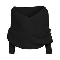 Megztas šalikas su rankovėmis nuo pečių Vienspalvis Sexy Sweater Wrap Šalikas Šalikas rudens žiemos šiltas megztinis šalikas black
